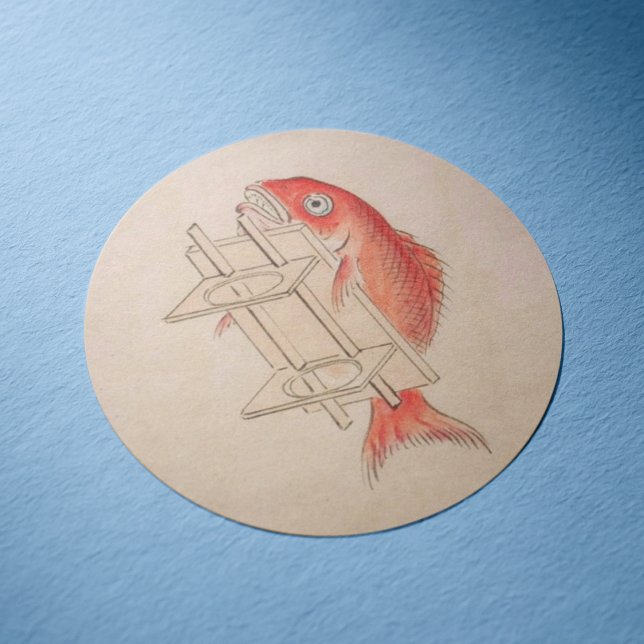 Sticker Rond Vintage poisson rouge Yokai (Vintage Yokai Fish Sticker Sheet- Paper Sample)