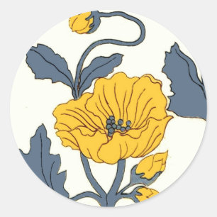 Sticker Rond Vintage Poppies de pavot Fleurs Carreaux Design