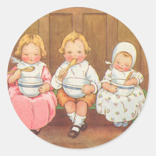 Sticker Rond Vintage Porridge Porridge Hot Childrys Nursery Rhy
