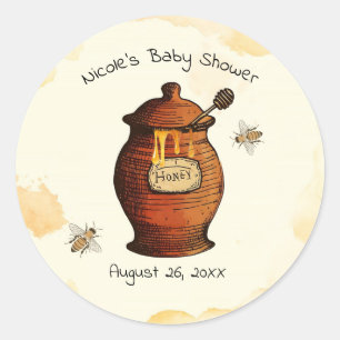 Sticker Rond Vintage Pot de miel Honey Bee Baby shower Invitati
