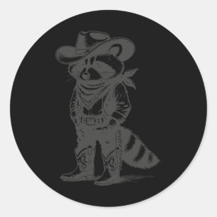 Sticker Rond Vintage Raccoon Cowboy Cowgirl Panda Western