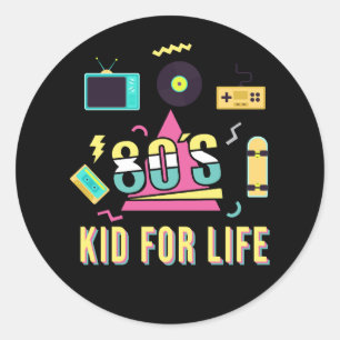 Sticker Rond Vintage Retro 80's Kid For Life 1980 Cool 80