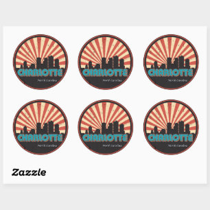 Sticker Rond Vintage Retro Charlotte North Carolina NC Skyline