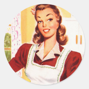 Sticker Rond Vintage Retro Femmes Kitsch les années 50 Cuisine 