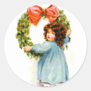 Sticker Rond Vintage Retro Femmes Noël Victorian Girl