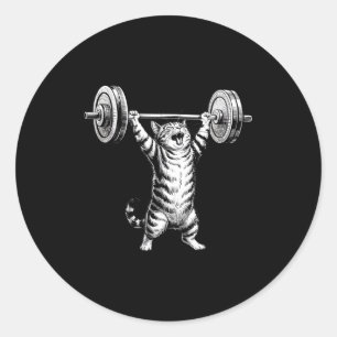 Sticker Rond Vintage Rétro Gym Haltérophilie Chat Drôle Deadlif