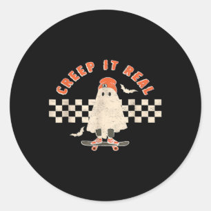 Sticker Rond Vintage Retro Halloween Creep It Real Ghost Boy Fa