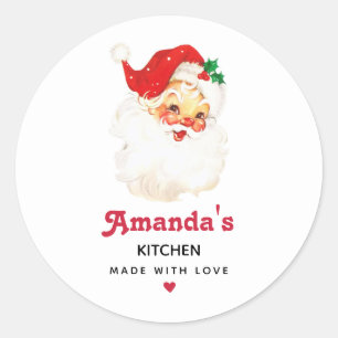 Sticker Rond Vintage Retro Jolly Vieux Santa Claus Xmas Cuisine