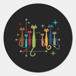 Sticker Rond Vintage Retro Mid-Century Moderne Look Chats les a