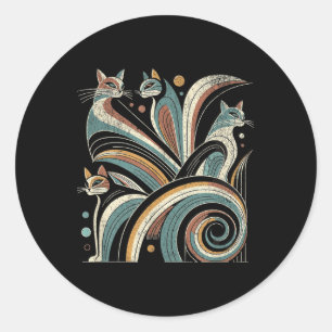 Sticker Rond Vintage Retro Mid-Century Moderne Look Chats les a