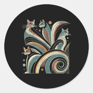 Sticker Rond Vintage Retro Mid-Century Moderne Look Chats les a