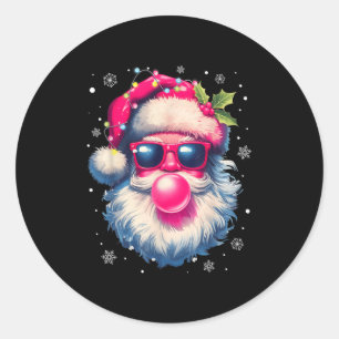 Sticker Rond Vintage Retro Père Noël Christmas Pink Sungles Bub