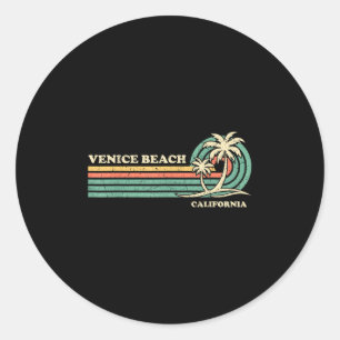 Sticker Rond Vintage Retro Summer Vacances California Venice Be