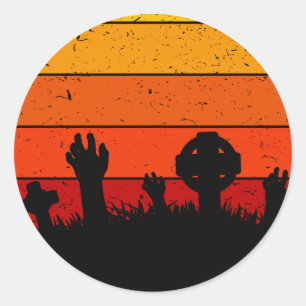Sticker Rond Vintage Retro Sunset Halloween Cimetière I