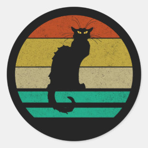 Sticker Rond Vintage Retro Sunset Le Conversation Noir Chat Noi