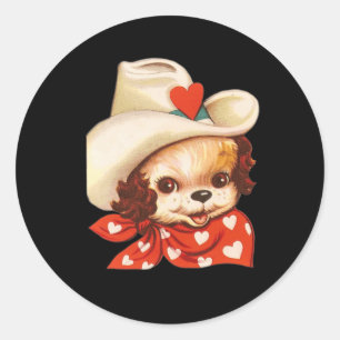 Sticker Rond Vintage Retro Valentine's Day Chien chiot Valentin