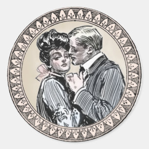 Sticker Rond Vintage Romance Couple : Antique Rose Girly Love