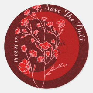 Sticker Rond Vintage Ruby Rouge Art Nouveau Lune Enregistrer La
