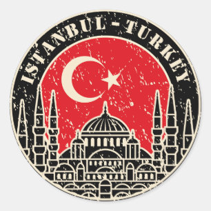 Sticker Rond Vintage rustique Istanbul Turquie City