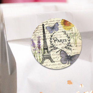 Sticker Rond vintage rustique tour Eiffel française fête à Pari