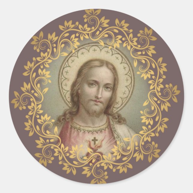 Sticker Rond Vintage Sacred Heart de Jésus (Devant)