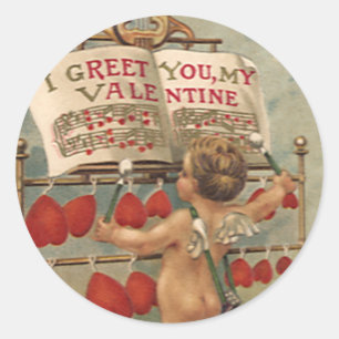 Sticker Rond Vintage Saint-Valentin victorienne, Cupidon et Coe