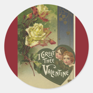 Sticker Rond Vintage Saint Valentin victorienne, filles et Rose