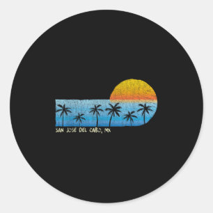 Sticker Rond Vintage San Jose Del Cabo, Mx Palm Trees & Sun