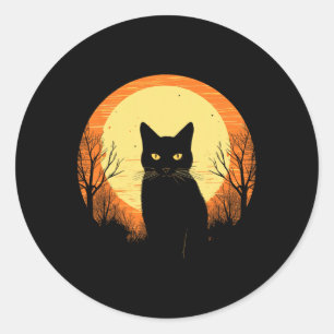 Sticker Rond Vintage Scary Halloween Black Cat Costume Rétro Mo