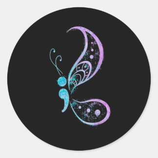 Sticker Rond Vintage Semicolon Butterfly Semi-Colon
