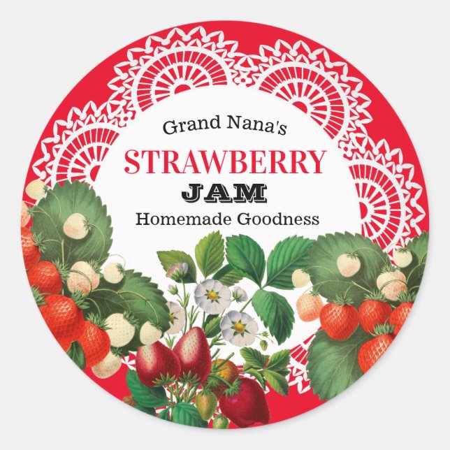 Sticker Rond Vintage Strawberry Jam Label (Devant)