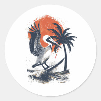 Sticker Rond Vintage Surfer Gift Surfing Surf Beach Pelican Sun