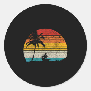 Sticker Rond Vintage Surfer Retro Surfing Beach Surf