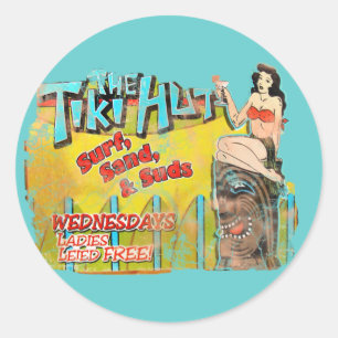 Sticker Rond Vintage Tiki Hut drôle