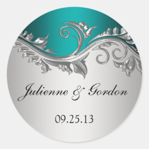 Sticker Rond Vintage Turquoise Silver Black Wedding Favor Stick
