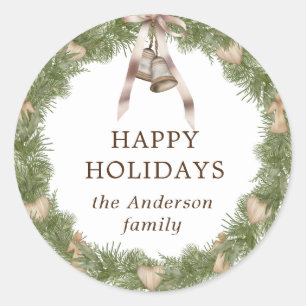 Sticker Rond vintage vacances vert crème ornements monogramme