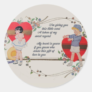 Sticker Rond Vintage Valentine Enfants Joli Art Déco Coloré
