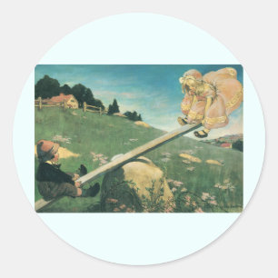 Sticker Rond Vintage Voir Saw Margery Daw, Jessie Willcox Smith