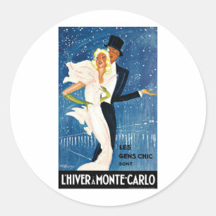 Sticker Rond Vintage voyage, Amour Romance hiver à Monte Carlo