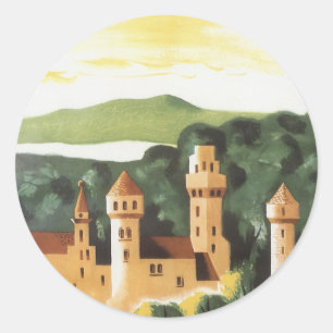 Sticker Rond Vintage voyage, Château allemand, Bavière Allemagn