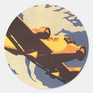 Sticker Rond Vintage voyage et transport Avion volant
