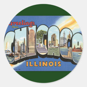 Sticker Rond Vintage voyage, salutations de Chicago Illinois