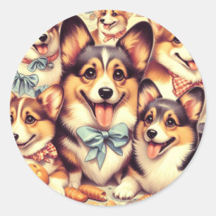 Sticker Rond Vintage Welsh Corgi Cardigan sans couture