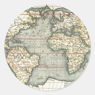Sticker Rond Vintage World Map by Abraham Ortelius 1587-1595