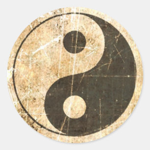 Sticker Rond Vintage Yin Yang rayé et usé