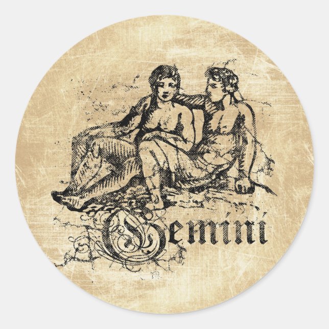 Sticker Rond Vintage Zodiac Gemini (Devant)