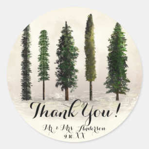 Sticker Rond Vintages arbres forestiers verts Rustique Mariage 
