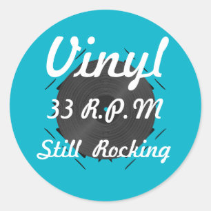 Sticker Rond Vinyl 33 tr/min Toujours Rotation 3 Turquoise/Blan