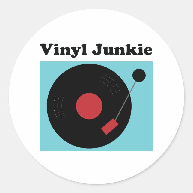 Sticker Rond Vinyl Junkie Fun Pour LP Record Lover (Devant)