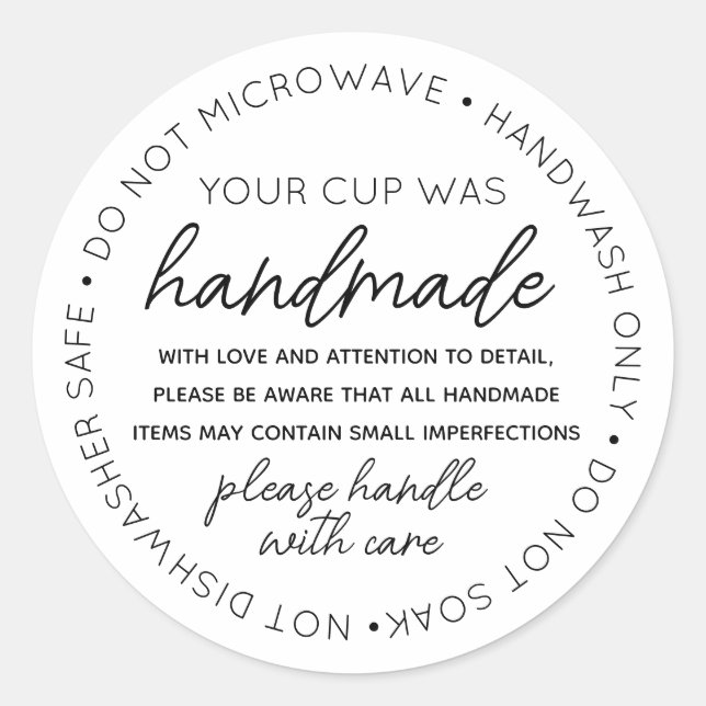 Sticker Rond Vinyl Mugs Tumbler Cup Drinkware Care Instruction (Devant)